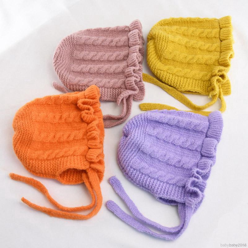 Newborn Baby Girls Solid Print Hats With Ruffle Design