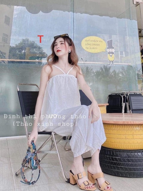Sét quần ống rộng +yếm dây Chất đũi TTN754