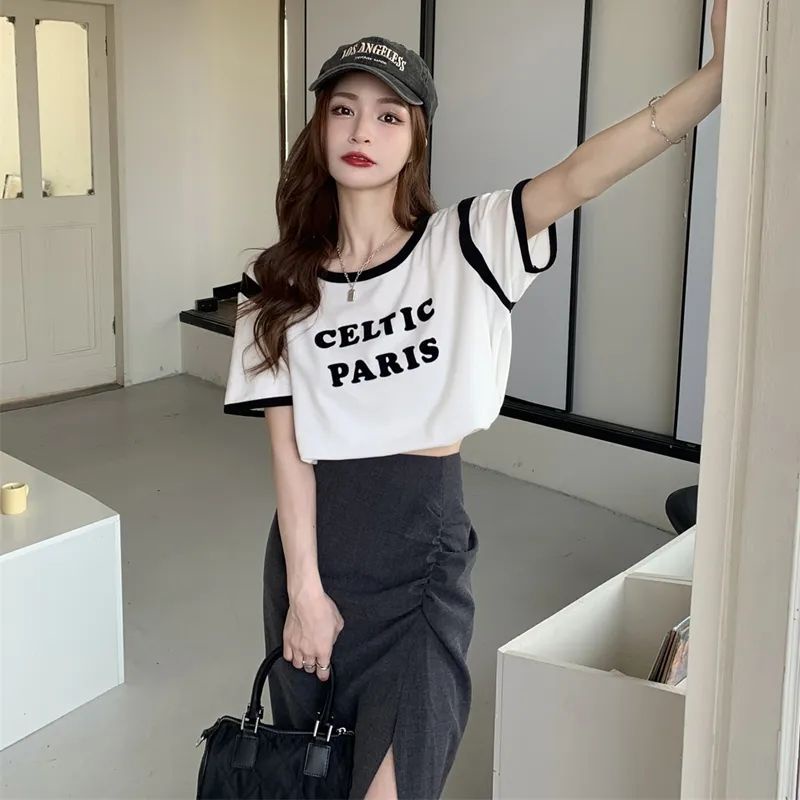 COZOK Set Áo Thun Ngắn Tay Và Chân Váy Xẻ Tà Thời Trang Dành Cho Nữ