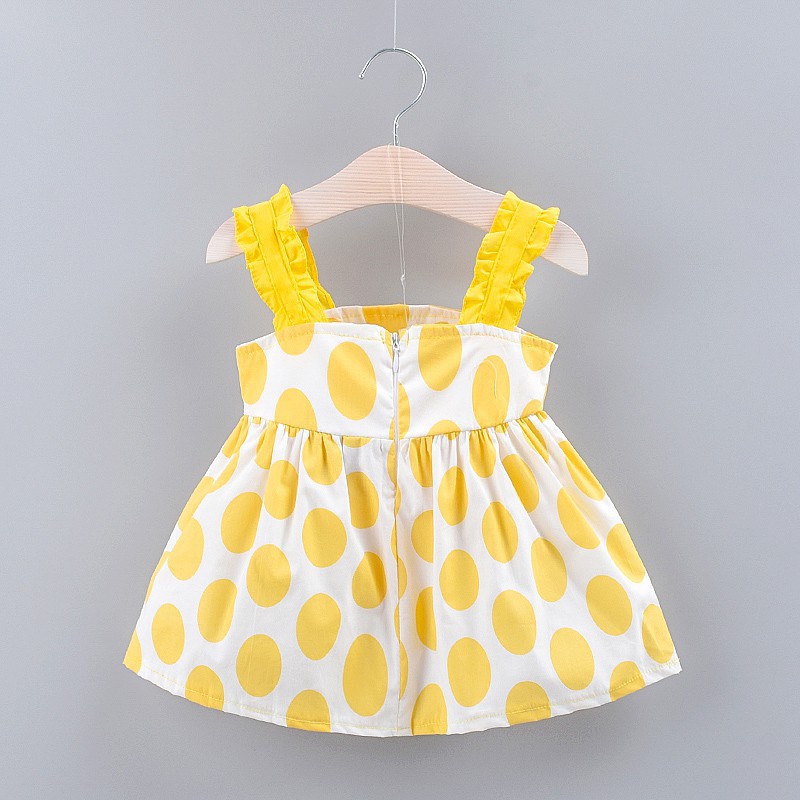 Babyme Summer Baby Girls Strap Dot Pattern Casual Cotton Dress Kids Toddler Princess Sundress