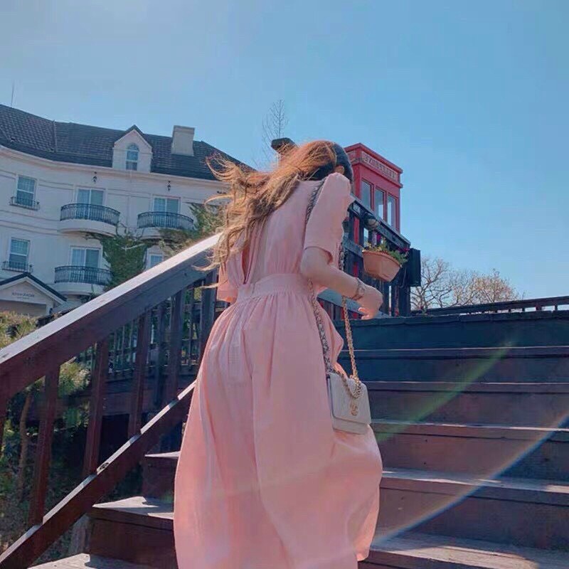 ( MIỄN PHÍ SHIP 2022) Đầm tiểu thư tay phồng, đầm nữ đi tiệc 2 màu hồng trắng