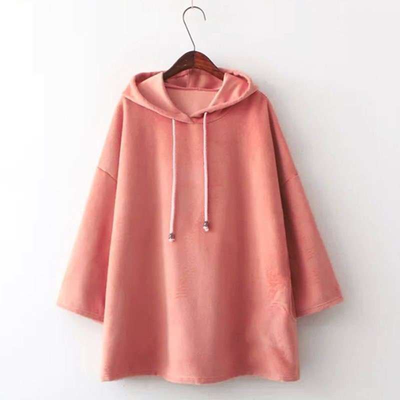 ❅✲Xiaozhainv Áo Hoodies tay dài màu trơn thiết kế dáng rộng thoải mái