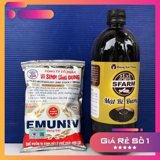 Combo ủ phân hữu cơ gồm 1 túi chế phẩm emuniv và 1 chai mật rỉ đường