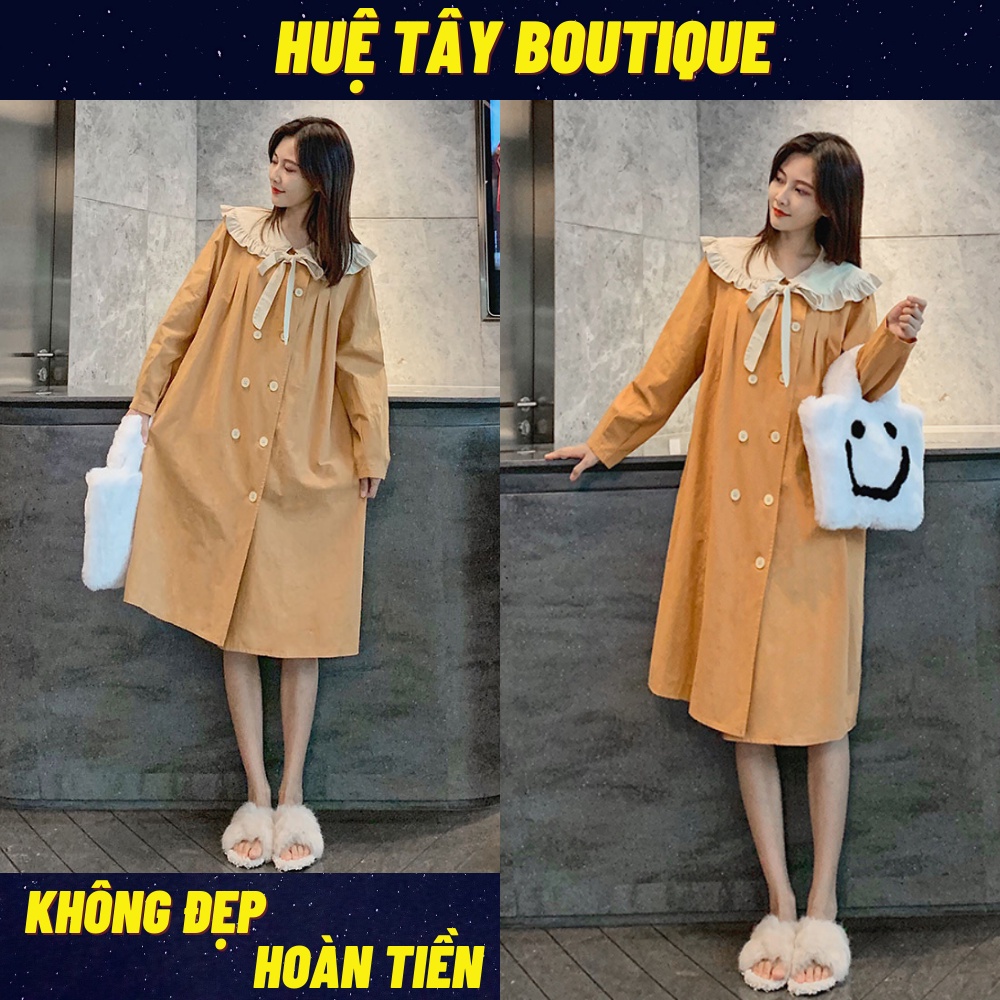 Đầm nữ babydoll, đầm nữ đính cúc màu vàng from rộng SKUD-46