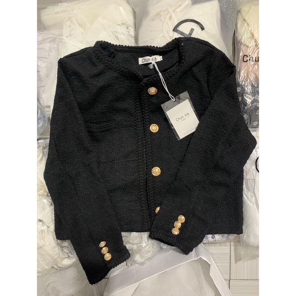 Set váy hai dây khoác dạ tweed sang chảnh