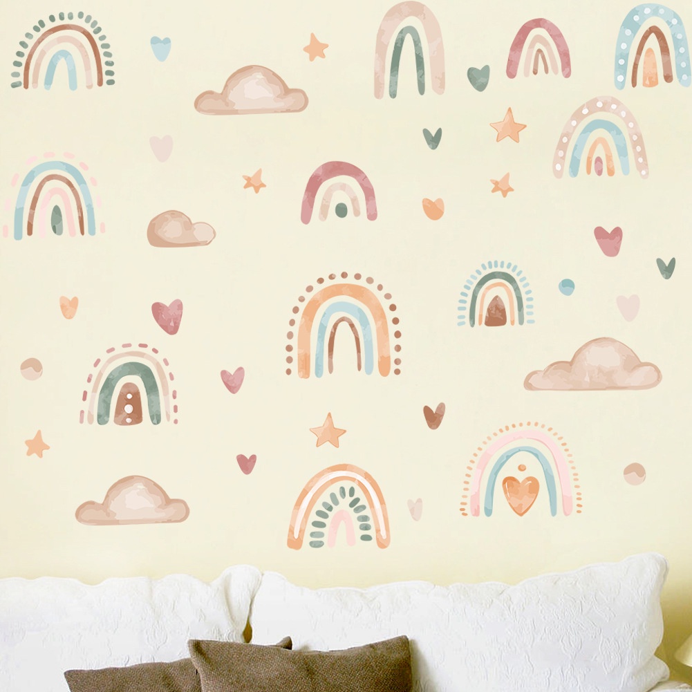Giấy Dán Tường Hình Cầu Vồng Hoạt Hình Dễ Thương Cho Phòng Trẻ Em