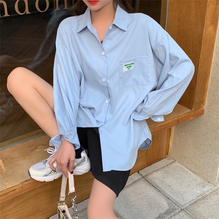 Áo Sơ Mi Nữ Dài Tay Cổ Bẻ Form Rộng Thời Trang Hàn Mới