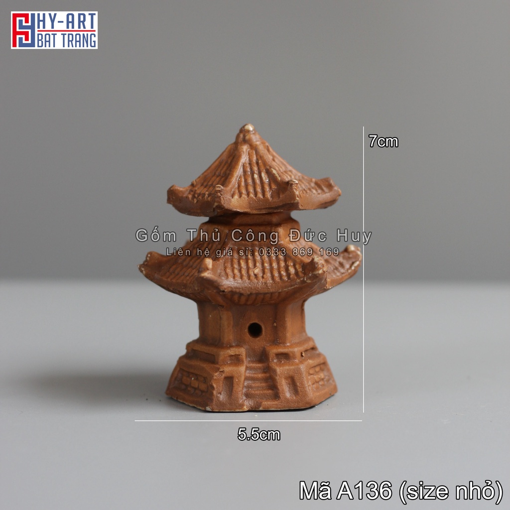 Mô hình gốm tháp lục giác phụ kiện trang trí hòn non bộ mini đẹp