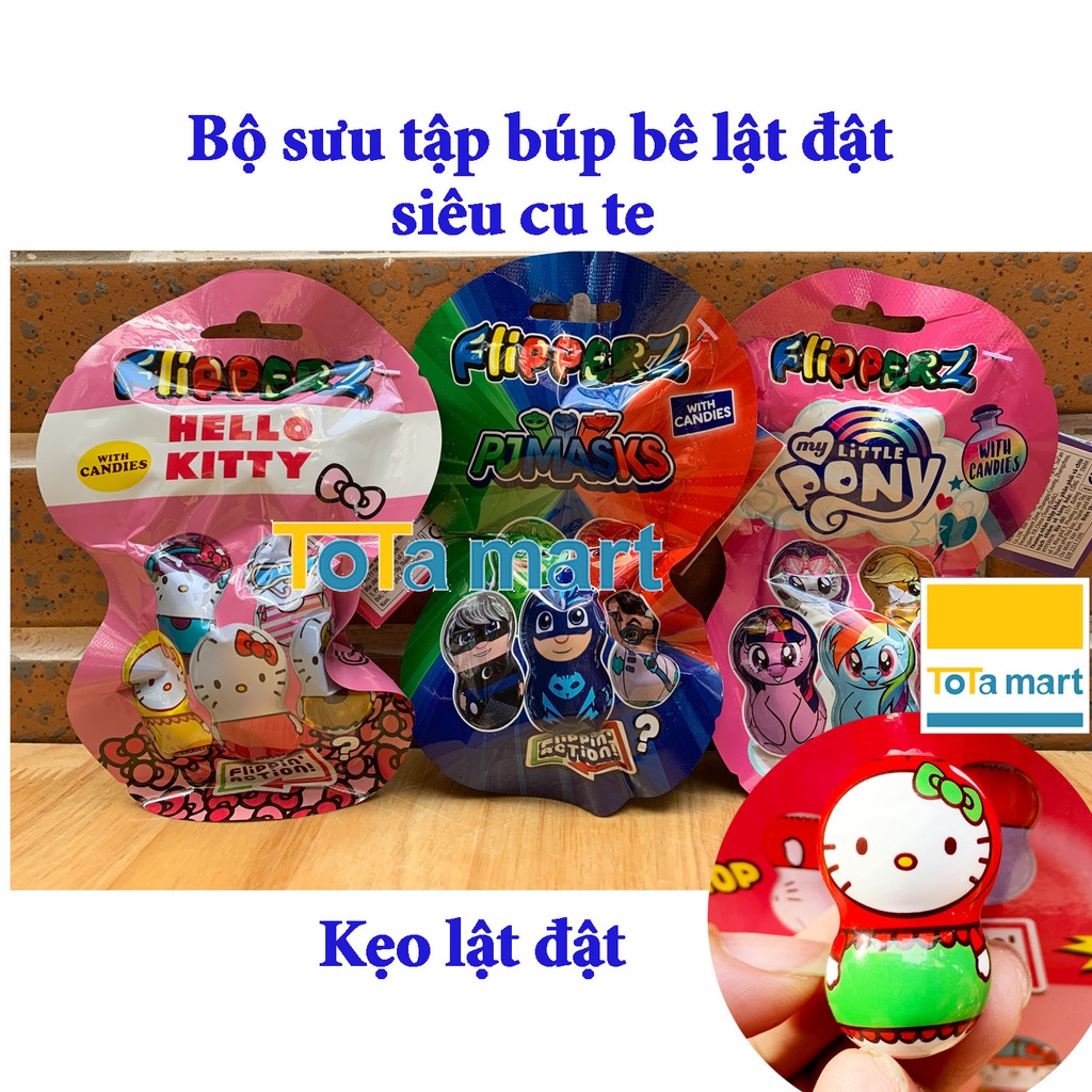 Kẹo đồ chơi trẻ em lật đật mèo Hello Kitty/ anh hùng PJ Masks/ Pony RELKON FLIPPERZ 10g.
