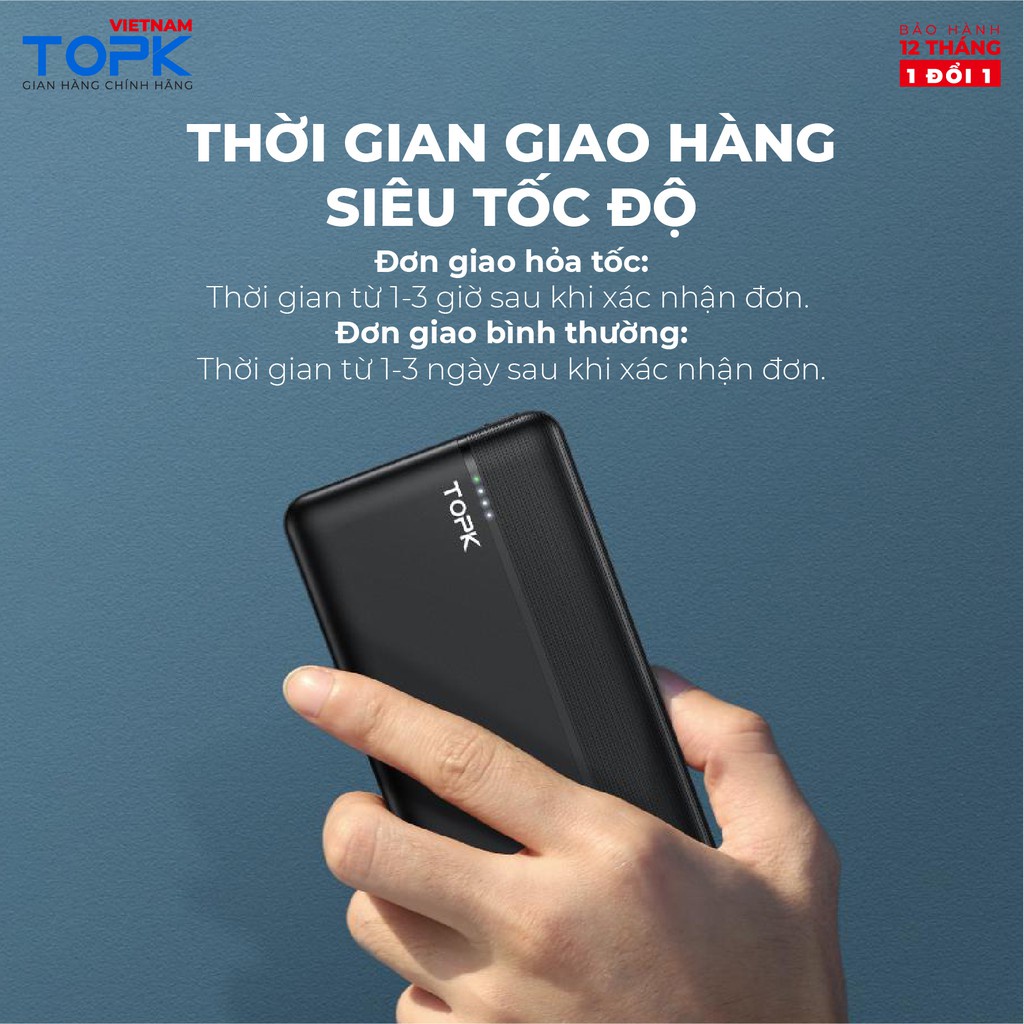 Sạc dự phòng 20000mAh TOPK I2015P - Sạc nhanh PD QC 3.0 18W - 2 cổng ra - Hàng chính hãng - Bảo hành 12 tháng 1 đổi 1