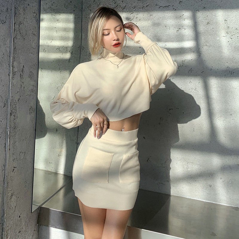 Set áo croptop cổ lọ &amp; chân váy HS102 Hỉn Hỉn Store
