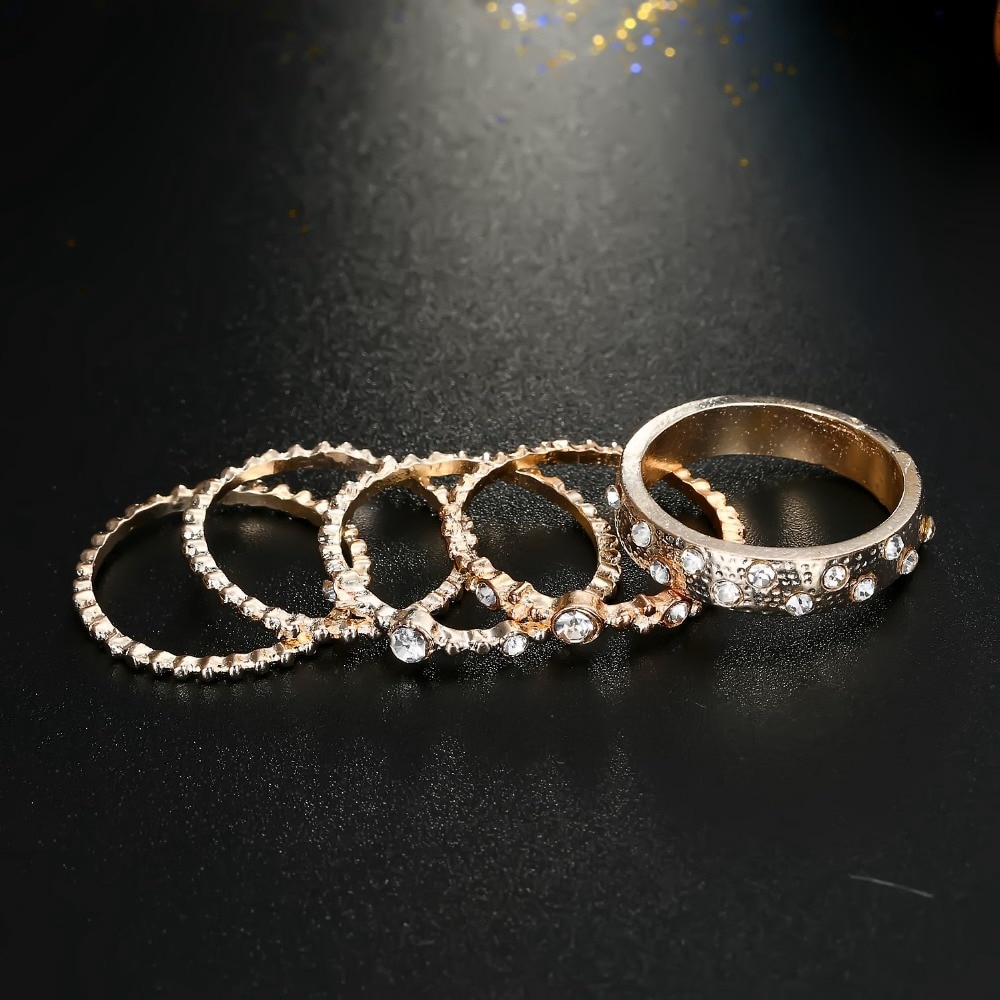 Set 5 Nhẫn Đính Đá Kiểu Gợn Sóng Thời Trang Cho Nữ