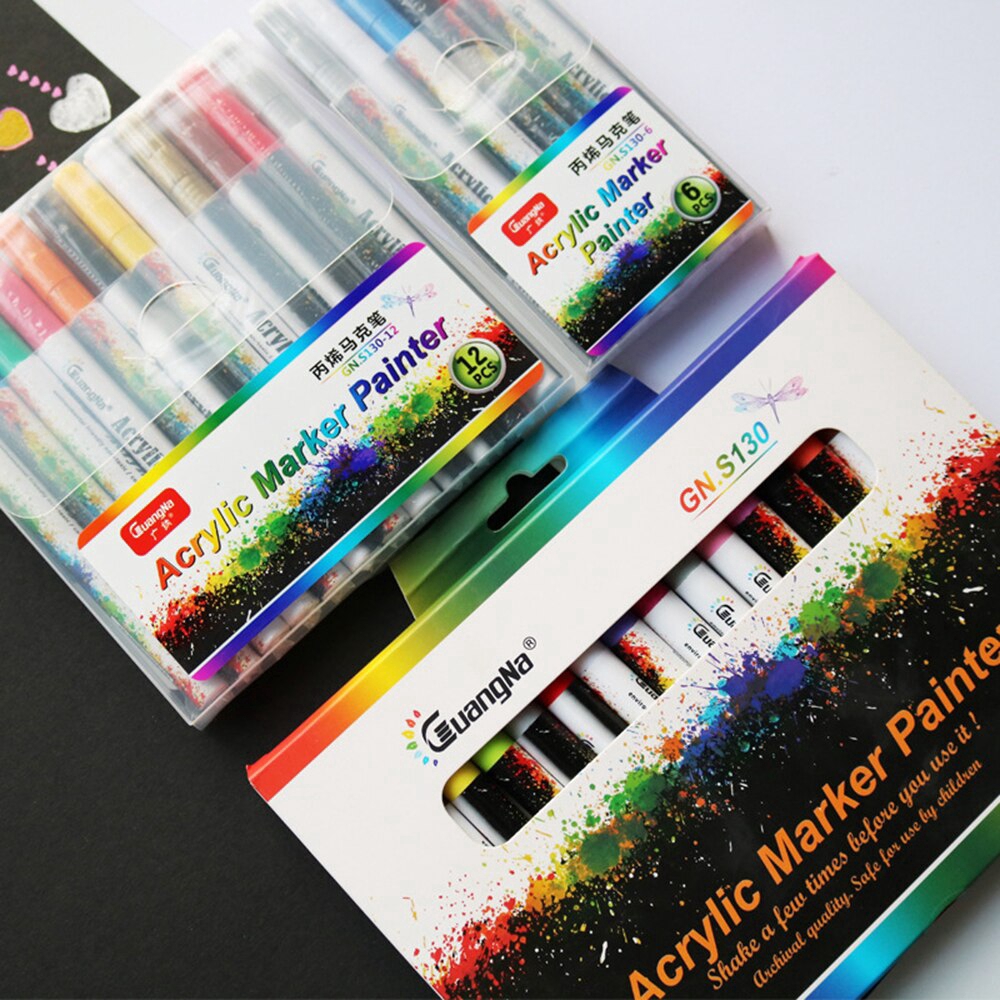 6/12/18 Colors Acrylic Paint Marker Pen Student Kids Beginner Art Painting Supply