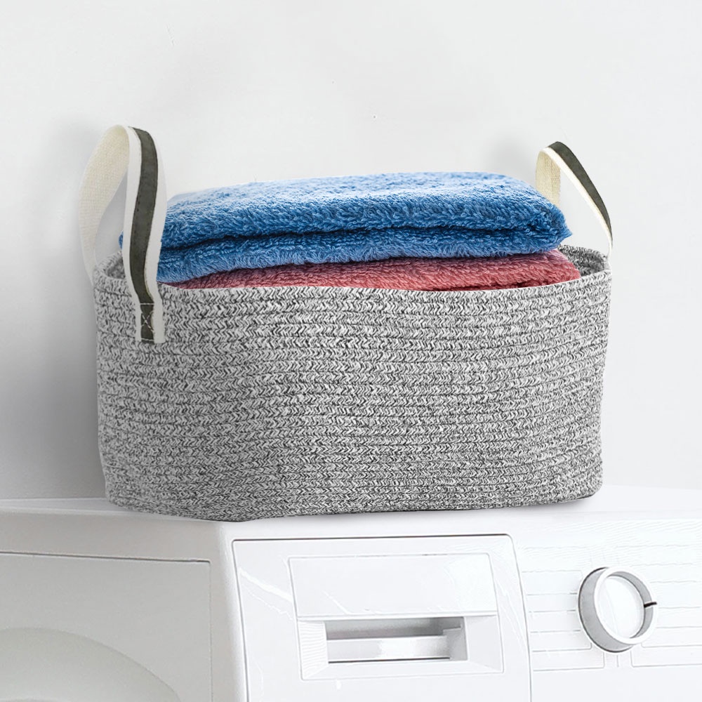 HomeBase PLIM Giỏ đựng quần áo đựng đồ thiết kế vuông bằng Polyester sz L W45xH22xD30cm màu xám