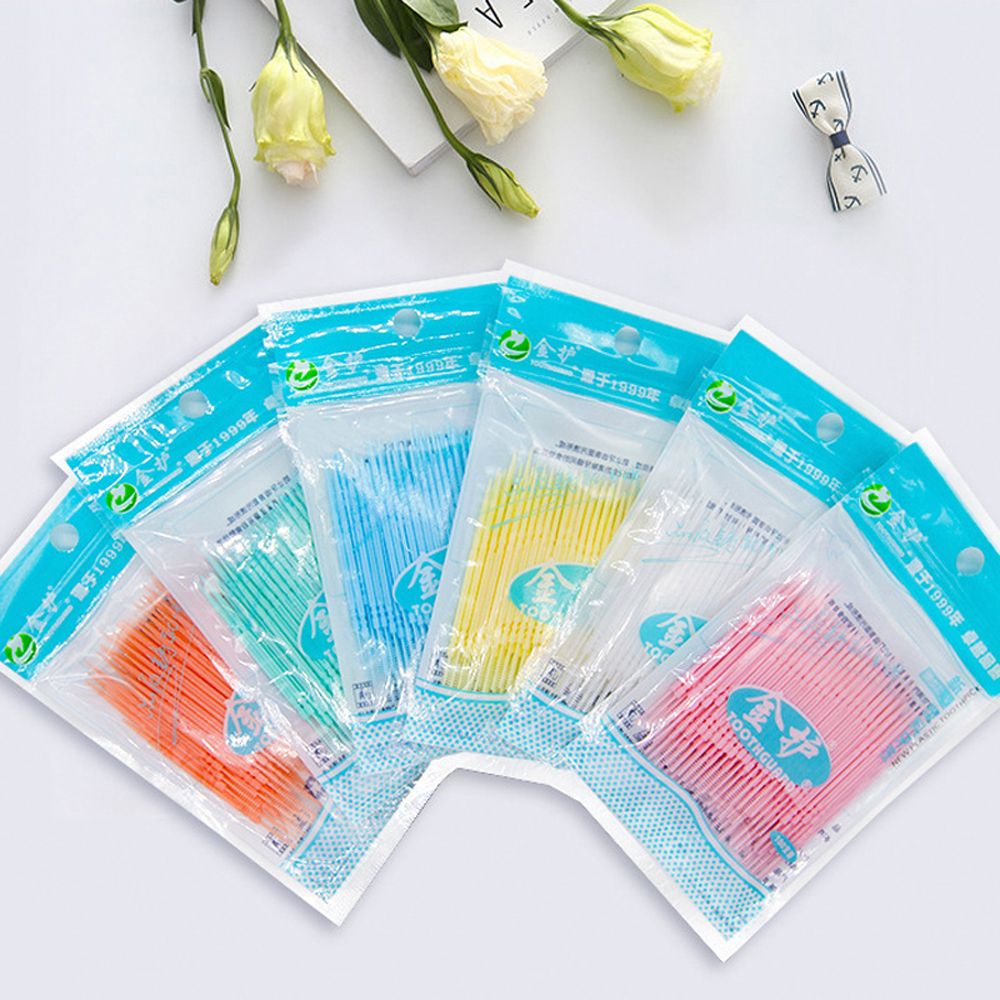 Bộ 100 tăm xỉa răng nha khoa hai đầu bằng nhựa mềm màu kẹo