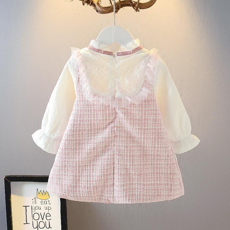 Váy Công Chúa Giả Hai Mảnh Đính Nơ Ngọc Trai Phong Cách Mùa Xuân Mới