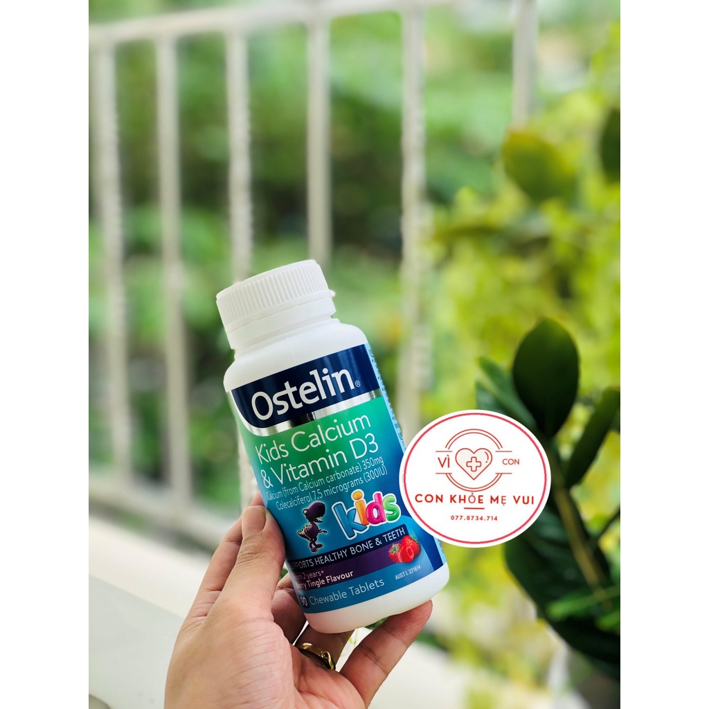 Canxi và Vitamin D3 cho bé, Canxi Khủng long Calcium & D3 Ostelin Kids 90 viên nhai cho bé từ 2 tuổi