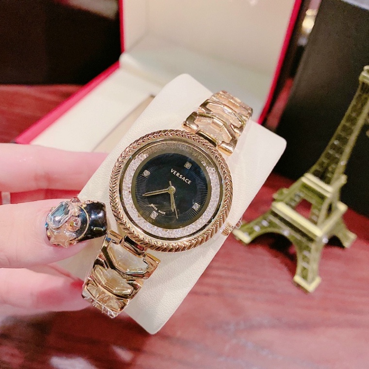 Đồng hồ thời trang nữ đeo tay VERSACE dây thép không gỉ mạ vàng mặt đính đá cao cấp chống nước chống xước | BigBuy360 - bigbuy360.vn