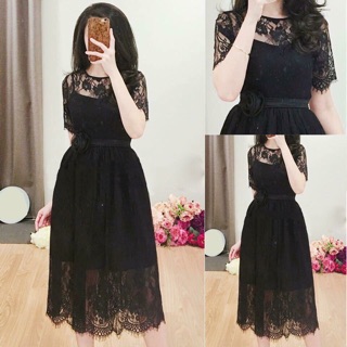 Đầm ren trắng đen