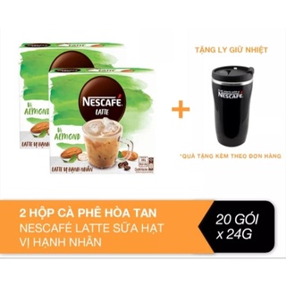 Combo 2 hộp cà phê NESCAFÉ LATTE vị hạnh nhân tặng bình giữ nhiệt