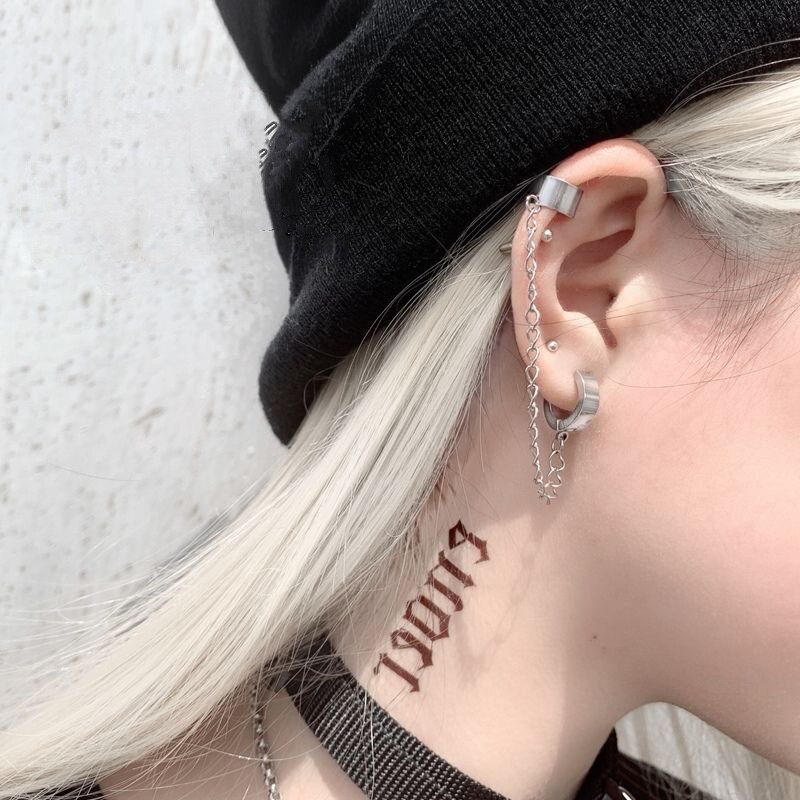 Khuyên tai dạng kẹp không đau màu bạc bằng inox thời trang punk cho nam và nữ