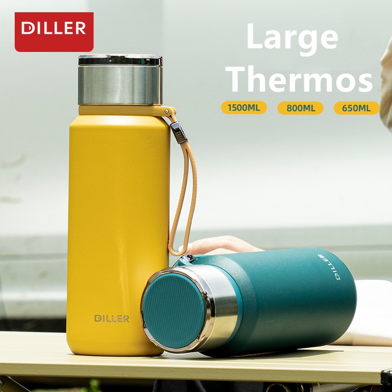 Bình nước DILLER MLH8984 giữ nhiệt thép không gỉ 304 có khay lưới lọc trà và dây treo 650/ 800/ 1500ml