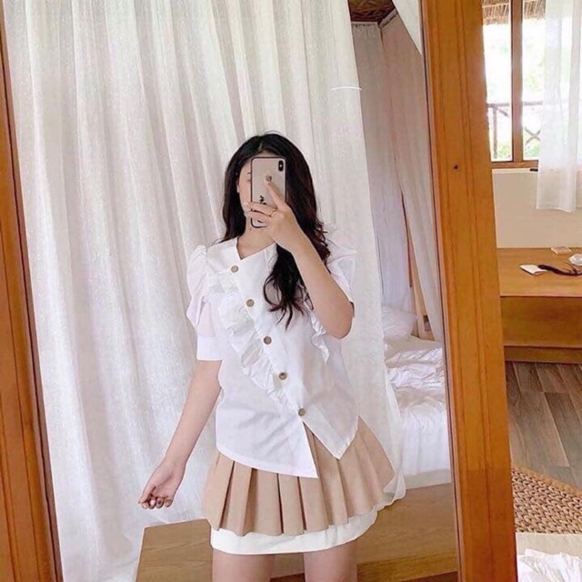 SỈ ÁO SƠ MI CÚC GỖ CHÉO 2 MÀU CHO NỮ Q437
