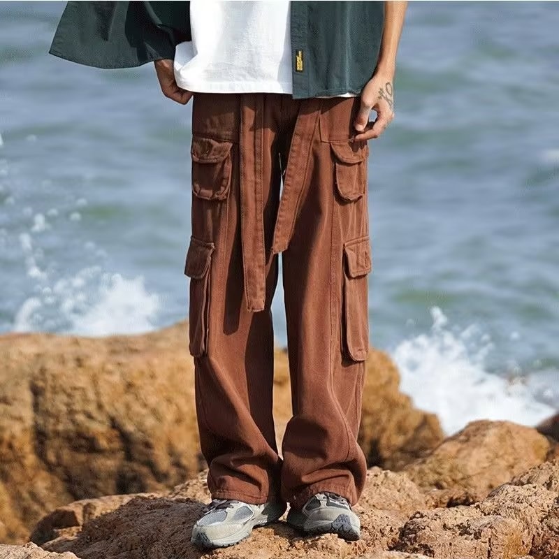 Quần Dài Vải Cotton Màu Nâu Phong Cách Retro Mỹ Thời Trang Cao Cấp Cho Nam Size M-3XL