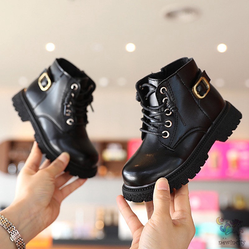 Giày bốt martin bằng da đế mềm phong cách Hàn Quốc độc đáo thời trang mùa thu cho bé gái