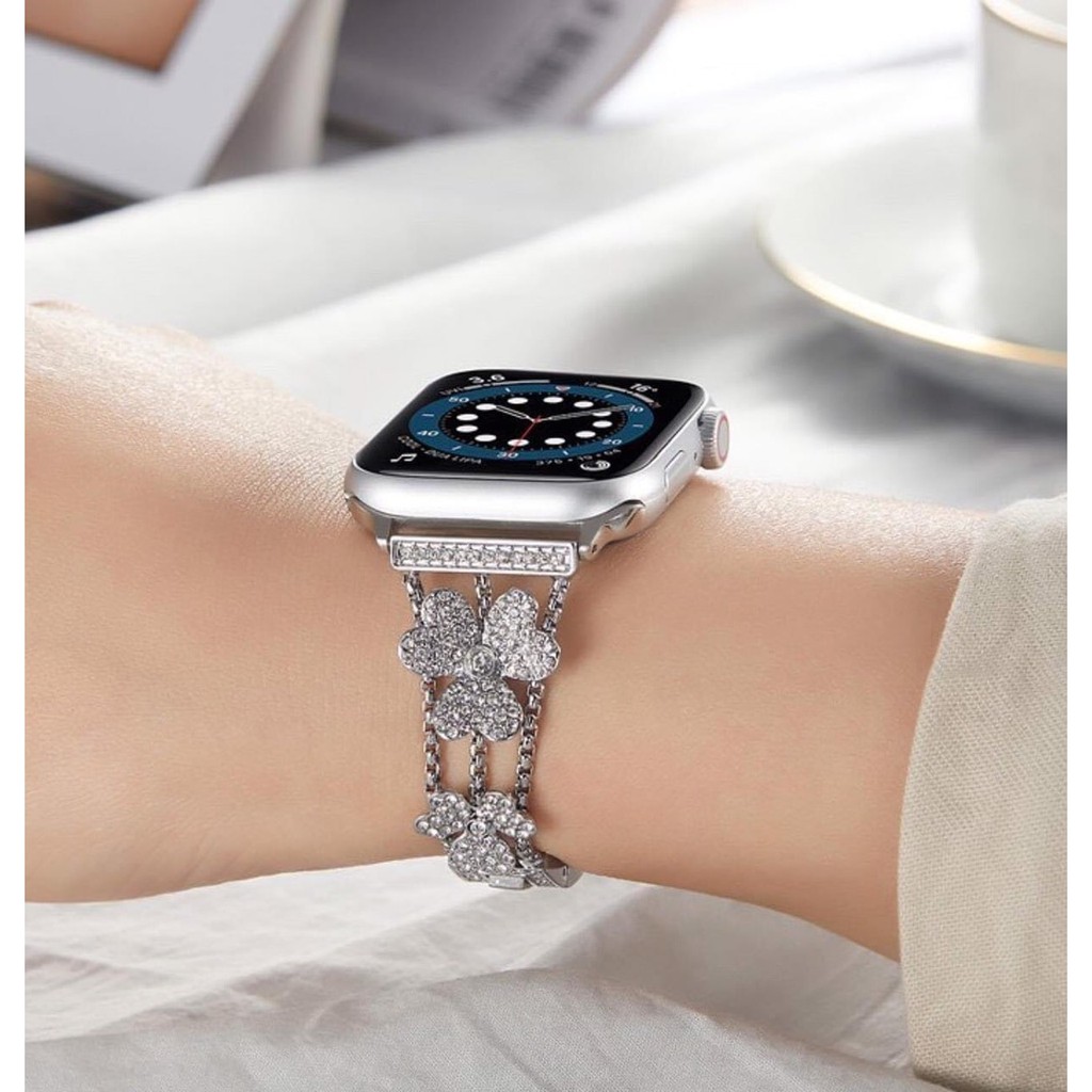 Dây thép cỏ 3 lá Diamond dành cho Apple Watch đồng hồ thông minh Series 1/2/3/4/5/6/7/SE size 38/40/41/42/44/45mm