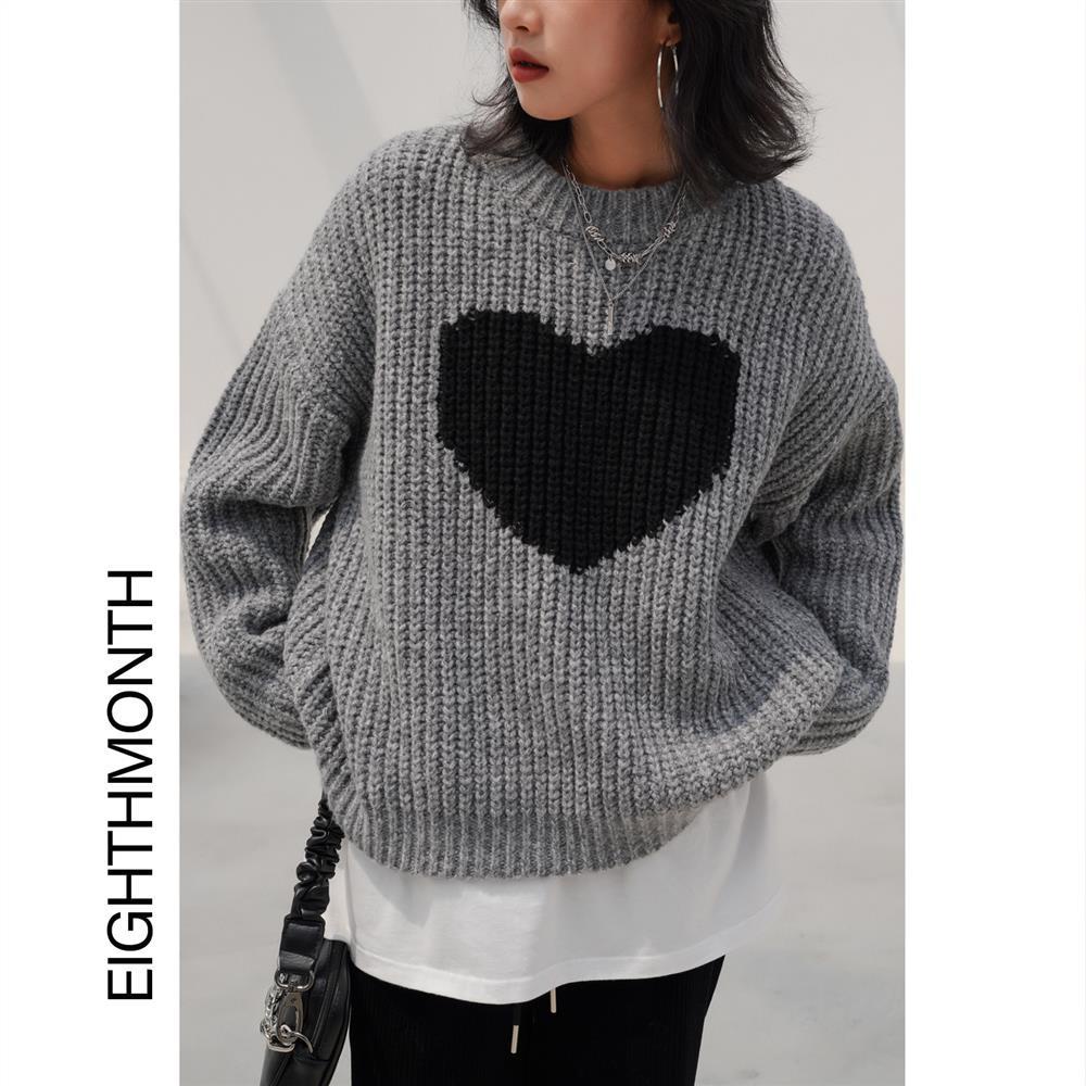 Áo Sweater Cổ Tròn Dáng Rộng Màu Xám Phong Cách Mùa Đông Mới Cho Nữ