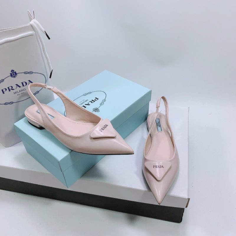 Giày cao gót PRADA mũi nhọn quai gót màu kem FULLBOX + TÚI + BILL + LÓT