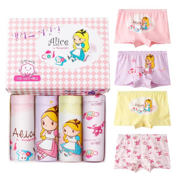 GIÁ SỈ - Set 4 quần lót cotton hàn quốc cho bé mẫu ALICE BOXER ĐÙI