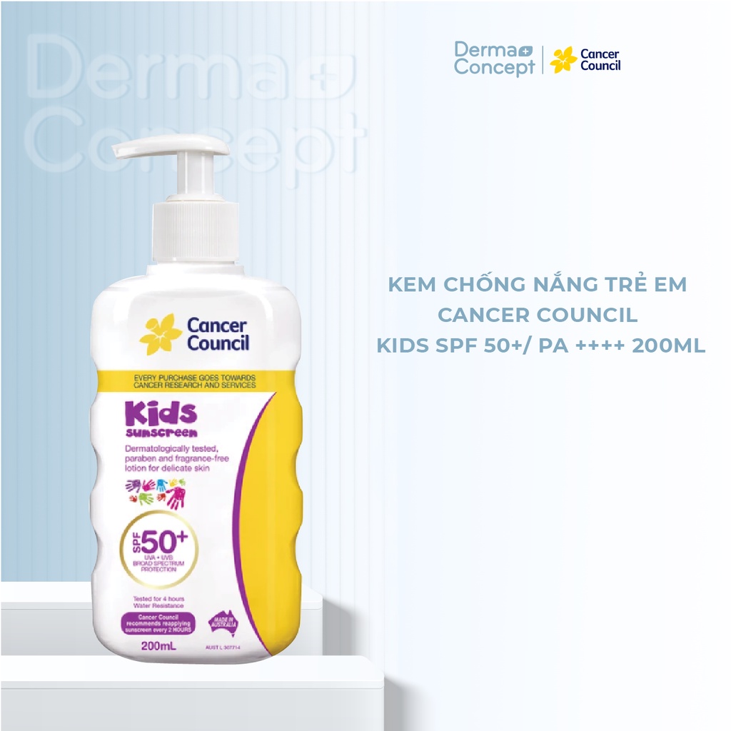Kem chống nắng Trẻ em Cancer Council Kids SPF 50+/ PA ++++ 35ml/ 75ml/ 110ml/ 200ml