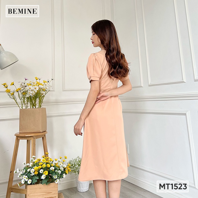 Đầm xòe nữ trơn cổ ren đính hạt kiểu dáng dễ thương BEMINE MT1523DA
