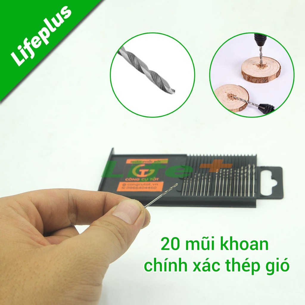 Bộ 20 mũi khoan tay mini chính xác 0.3-1.6mm thép gió HSS