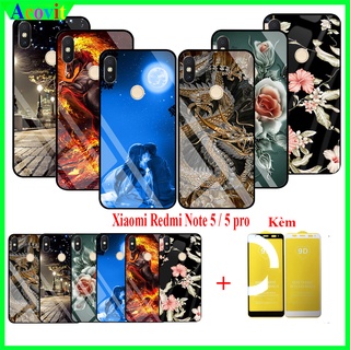 COMBO Ốp lưng Xiaomi Redmi Note 5/ Note 5 Pro (Kèm 1 Kính cường lực Full Màn hình) Mặt kính 3D sắc nét,sang trọng Acovit
