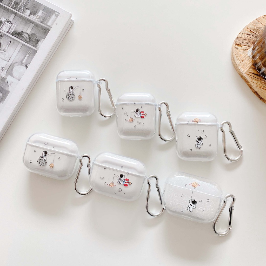 Ốp TPU đơn giản trong suốt in hoạt hình phi hành gia thích hợp cho Airpods 1 2 3 Pro