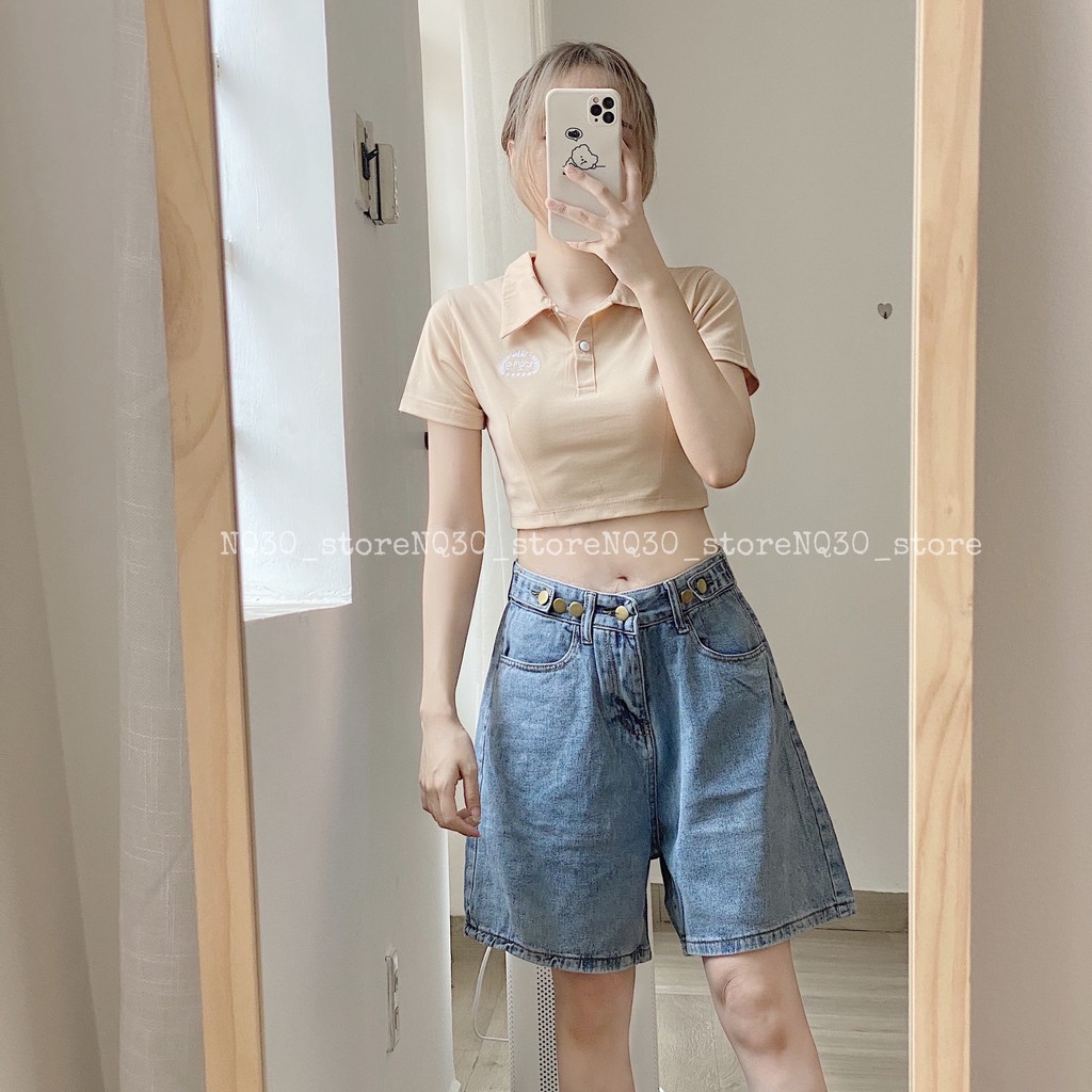 Áo Croptop Ôm Cổ Trụ Thêu Hoji Nữ Ullzang