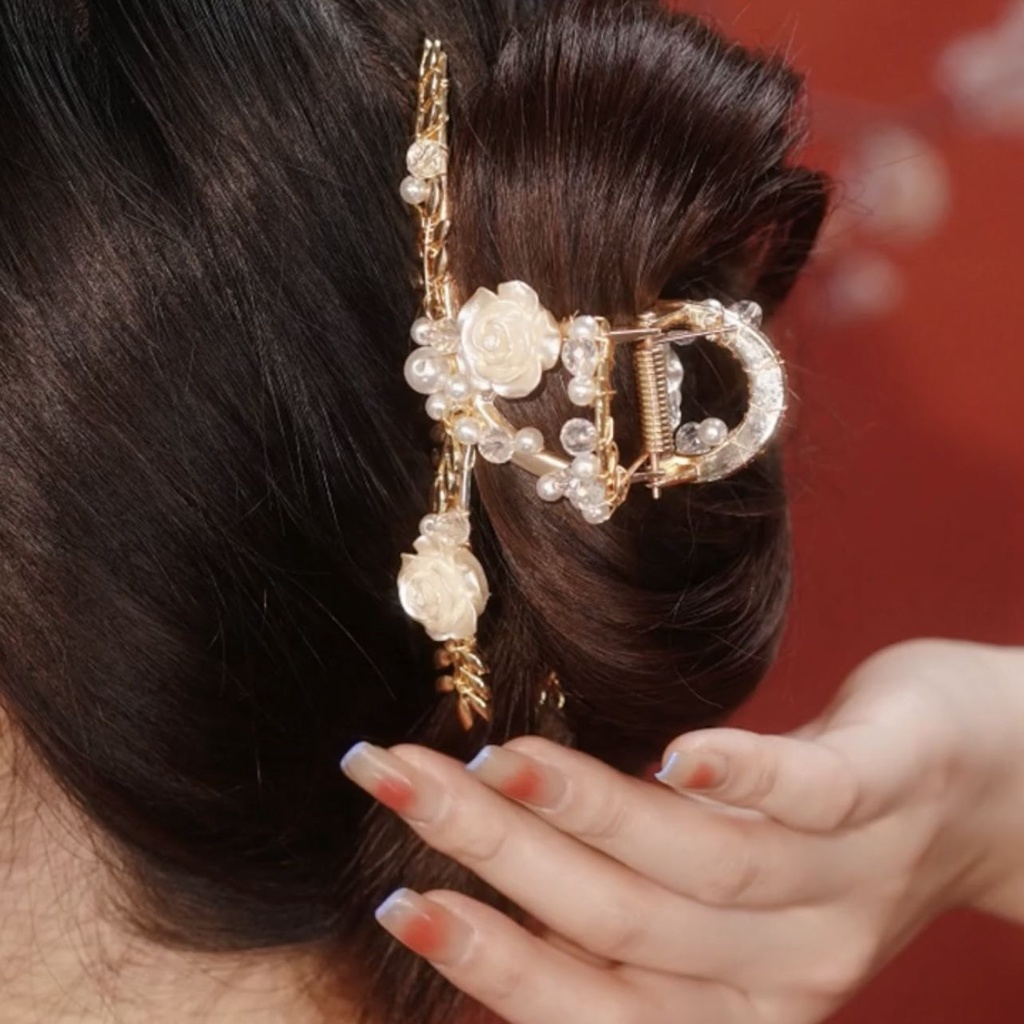 Mới Kẹp Tóc Hình Hoa Hồng Đính Ngọc Trai Nhân Tạo Thời Trang