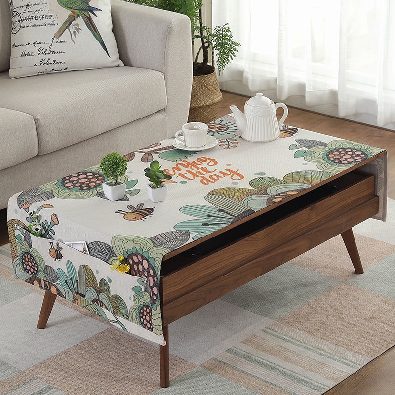 Khăn Trải Bàn Hình Chữ Nhật Bằng Vải Cotton Và Lanh Chống Nước Có Hộp Đựng