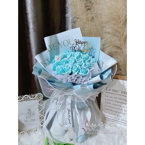[ Quà Tặng]Bó Hoa Sáp 20 Bông Kèm Đèn Led,Thiệp,Chữ