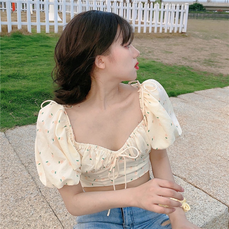 Áo Tay Ngắn Hoạ Tiết Hoa Thiết Kế Hợp Thời Trang Cho Nữ