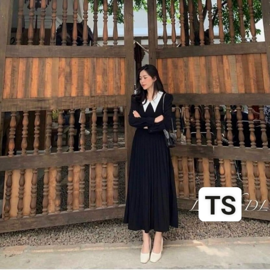  Váy nữ thiết kế dập ly tay dài, Đầm xòe trẻ trung thanh lịch HN clothing V25 | BigBuy360 - bigbuy360.vn
