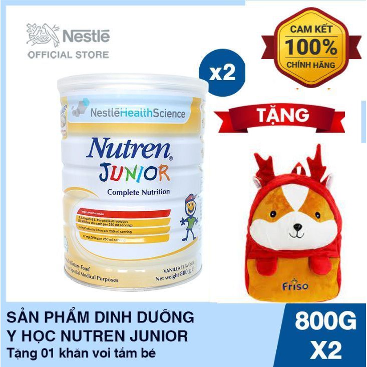 (Tặng ba lô )Bộ 2 lon Sữa Nutren Junior 800g