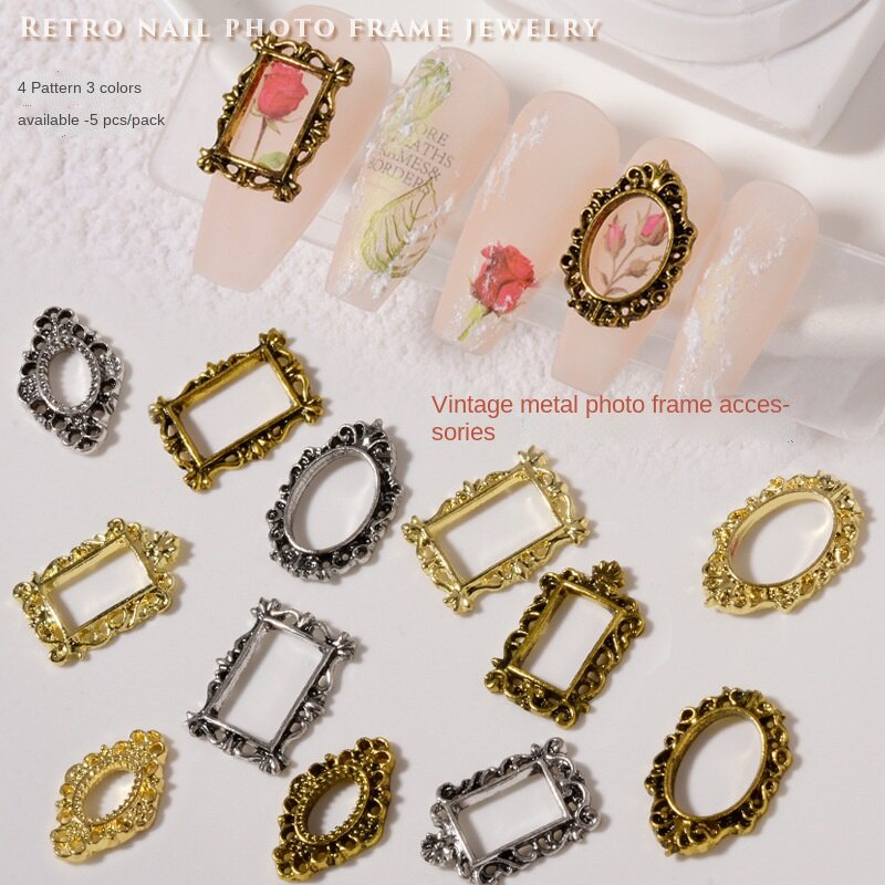 Bộ 5 Miếng Dán Trang Trí Móng Tay Hình Khung Ảnh