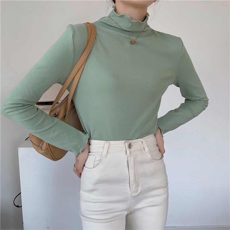 Áo thun tay dài cổ lọ màu sắc đơn giản dễ phối đồ