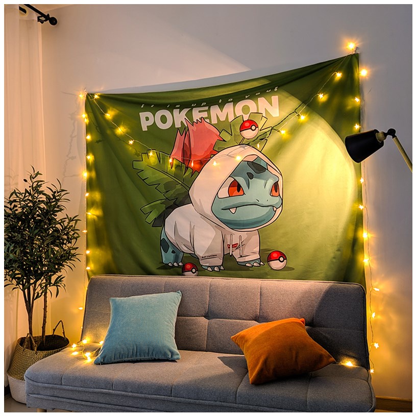 Pokemon hanging cloth kids room wall hanging Wall cloth Indoor cartoon Pikachu Kabi beast Frog Duck Live cloth art Wall decoration Background cloth Photo cloth