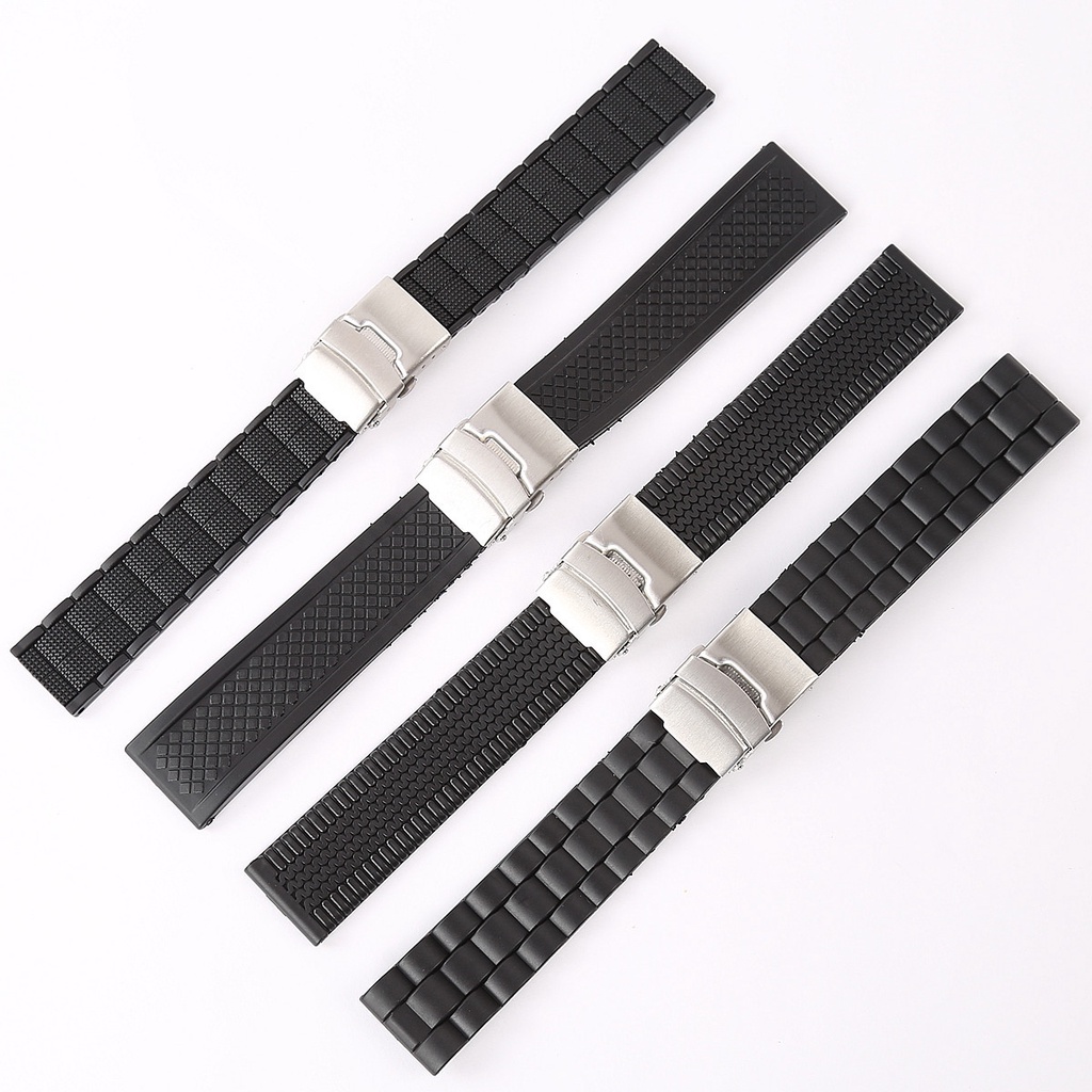 Dây Đeo Đồng Hồ Bằng Cao Su Silicon Màu Đen Chống Thấm Nước Kích Thước 20mm 22mm 24mm Phong Cách Thể Thao Cho Nam