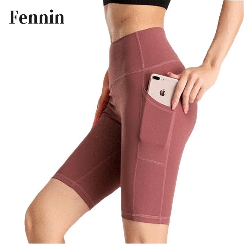 Quần đùi legging dáng lửng lưng cao co giãn nhanh khô nâng mông hỗ trợ tập gym cho nữ FENNIN (S-XXXL)
